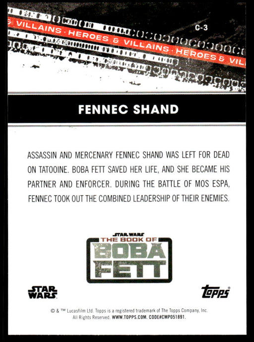 Fennec Shand 2022 Topps Star Wars Book of Bobba Fett Heros and Villians Back of Card