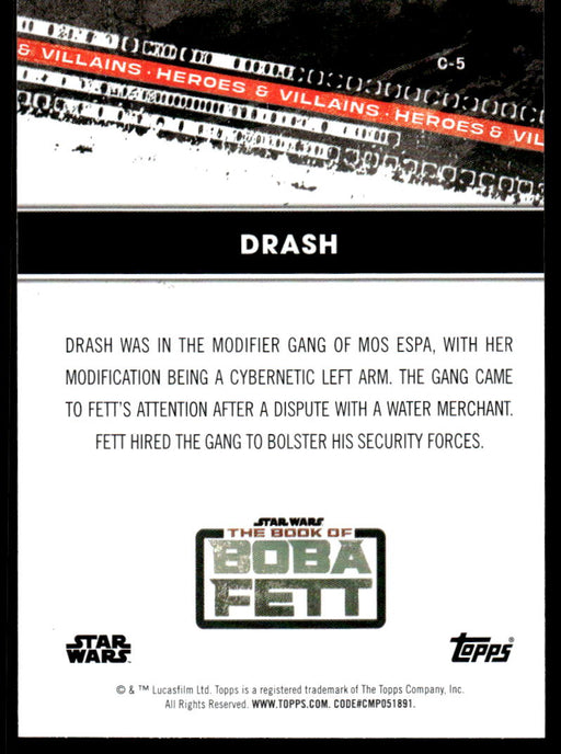 Drash 2022 Topps Star Wars Book of Bobba Fett Heros and Villians Back of Card