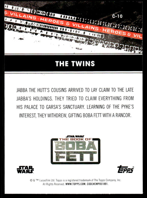 The Twins 2022 Topps Star Wars Book of Bobba Fett Heros and Villians Back of Card