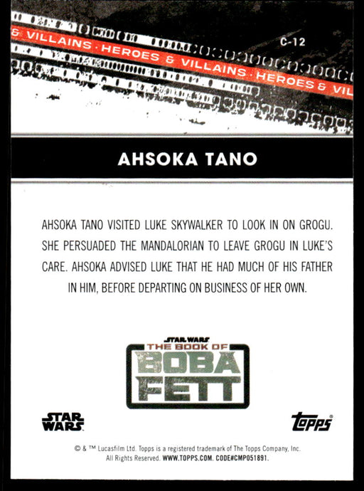 Ahsoka Tano 2022 Topps Star Wars Book of Bobba Fett Heros and Villians Back of Card