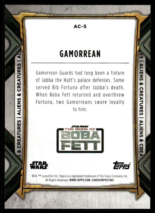Gamorrean 2022 Topps Star Wars Book of Bobba Fett Aliens and Creatures Back of Card