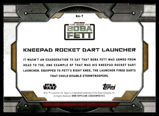 Kneepad Rocket Dart Launcher 2022 Topps Star Wars Book of Bobba Fett Bobba Fett's Aresenal Back of Card
