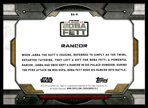 Rancor 2022 Topps Star Wars Book of Bobba Fett Bobba Fett's Aresenal Back of Card
