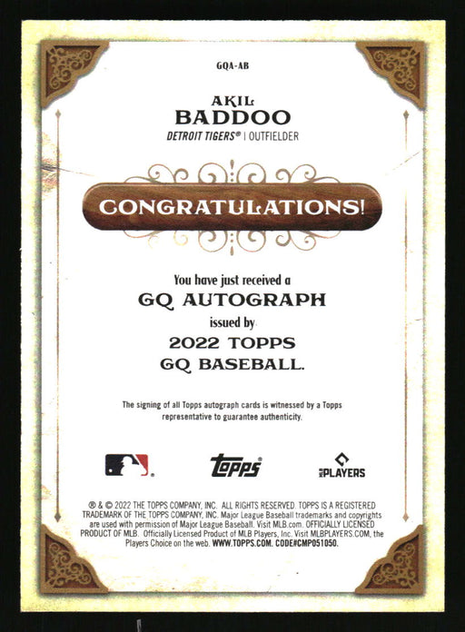Akil Baddoo 2022 Topps Gypsy Queen Back of Card