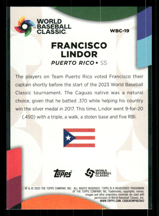 Francisco Lindor 2023 Topps Series 2 Back of Card