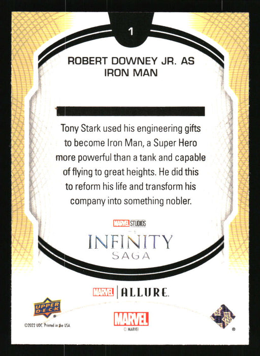 Robert Downey Jr. as Iron Man 2022 Upper Deck Marvel Allure Back of Card