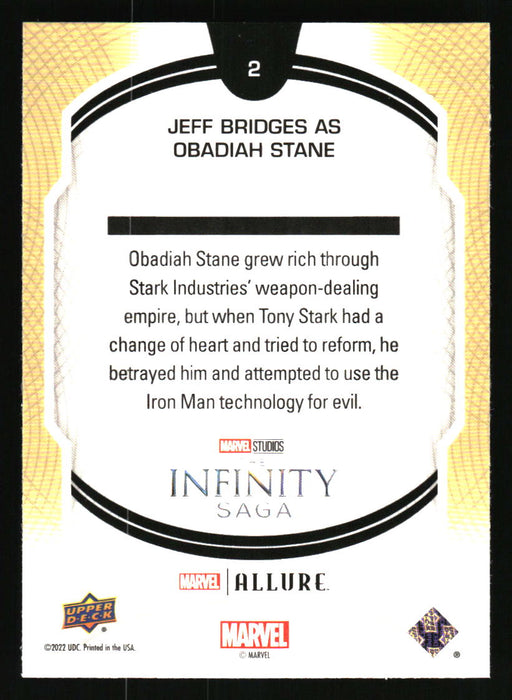 Jeff Bridges as Obadiah Stane 2022 Upper Deck Marvel Allure Back of Card