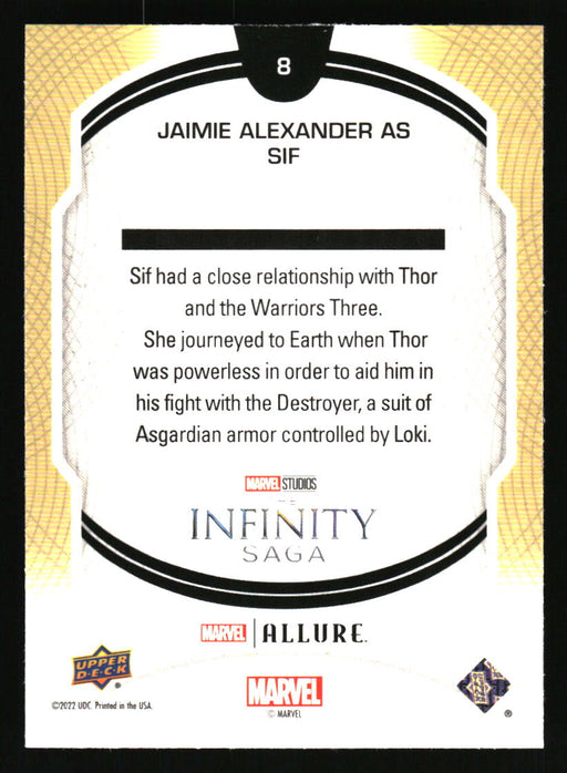 Jaimie Alexander as Sif 2022 Upper Deck Marvel Allure Back of Card