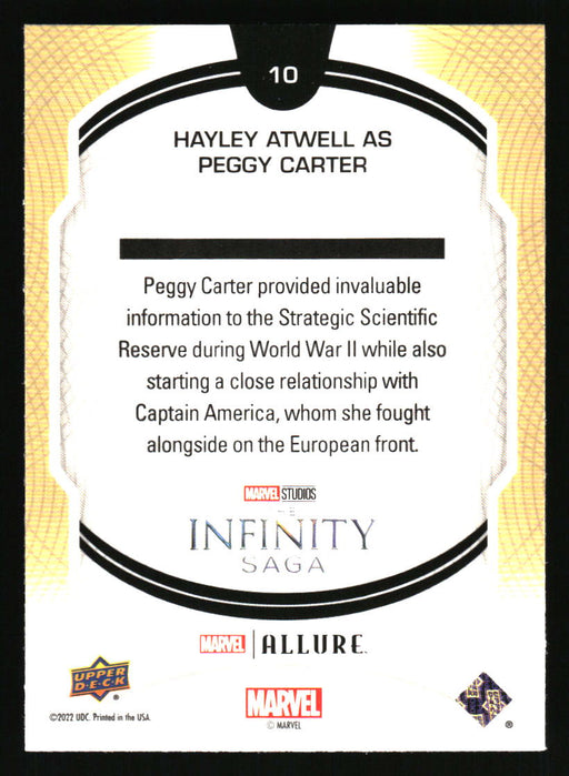 Hayley Atwell as Peggy Carter 2022 Upper Deck Marvel Allure Back of Card