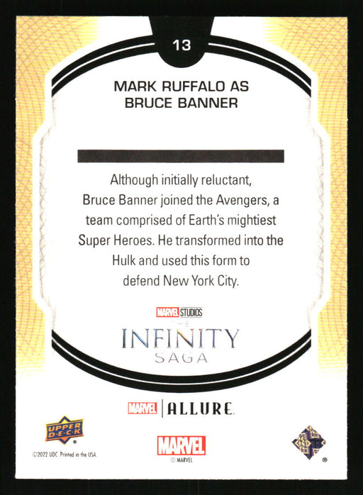 Mark Ruffalo as Hulk 2022 Upper Deck Marvel Allure Back of Card