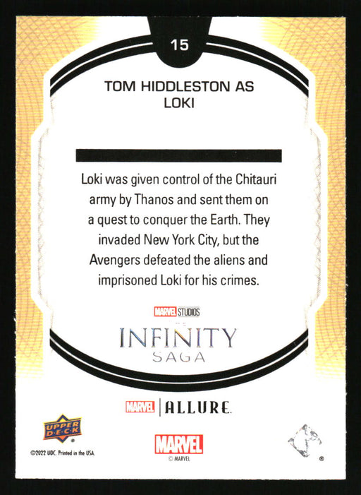 Tom Hiddleston as Loki 2022 Upper Deck Marvel Allure Back of Card
