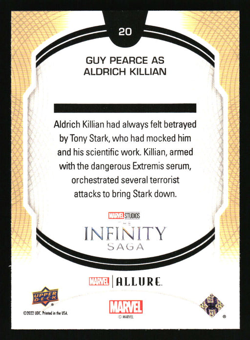 Guy Pearce as Aldrich Killian 2022 Upper Deck Marvel Allure Back of Card