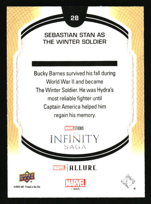 Sebastian Stan as Bucky Barnes 2022 Upper Deck Marvel Allure Back of Card
