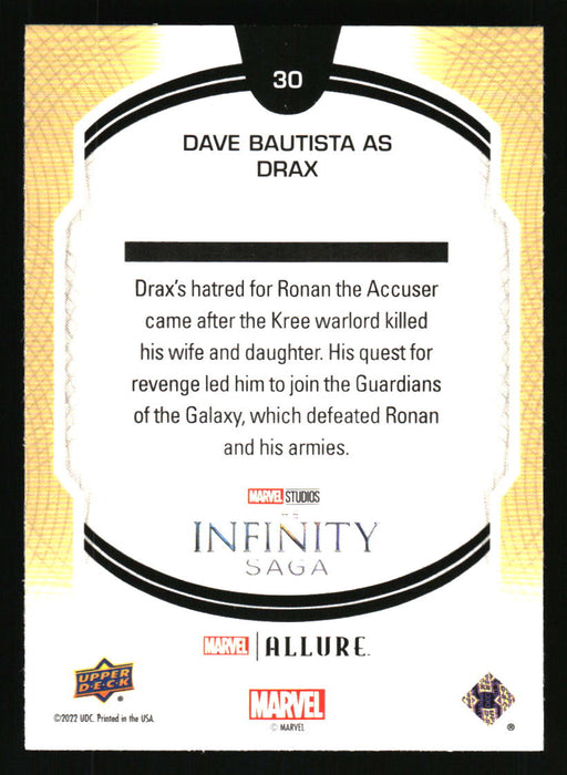 Dave Bautista as Drax 2022 Upper Deck Marvel Allure Back of Card