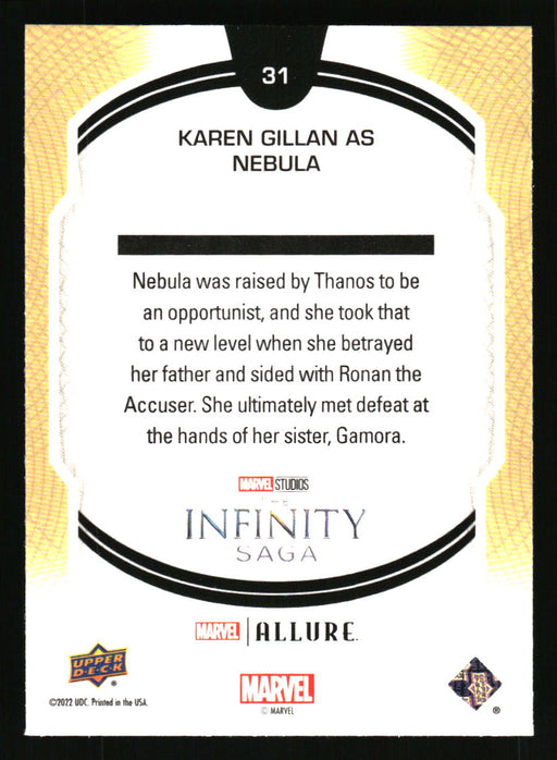 Karen Gillan as Nebula 2022 Upper Deck Marvel Allure Back of Card