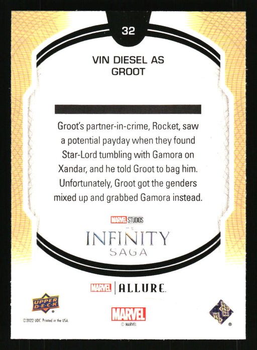 Vin Diesel as Groot 2022 Upper Deck Marvel Allure Back of Card