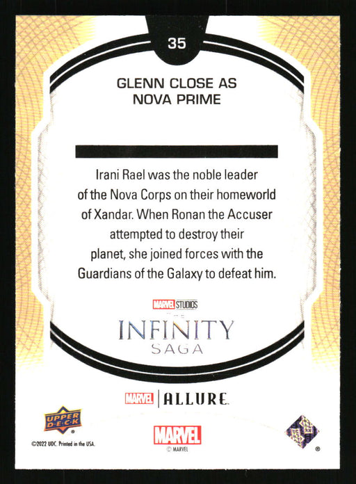 Glenn Close as Nova Prime 2022 Upper Deck Marvel Allure Back of Card