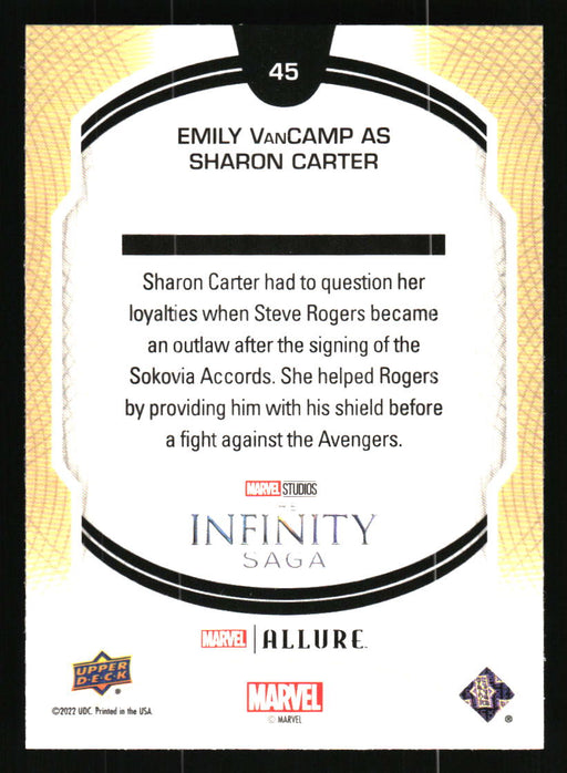 Emily VanCamp as Sharon Carter 2022 Upper Deck Marvel Allure Back of Card