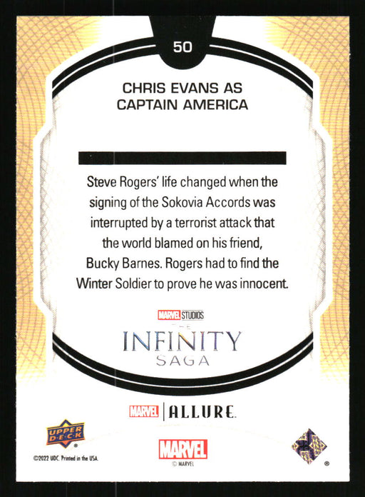 Chris Evans as Captain America 2022 Upper Deck Marvel Allure Back of Card