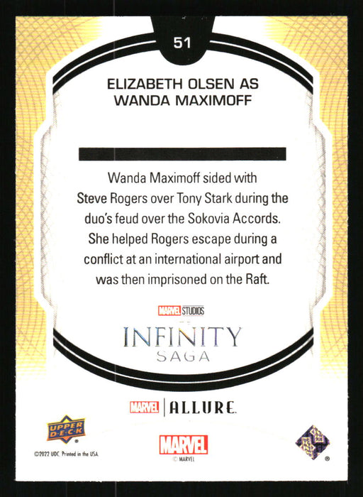 Elizabeth Olsen as Wanda Maximoff 2022 Upper Deck Marvel Allure Back of Card
