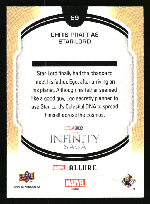 Chris Pratt as Star-Lord 2022 Upper Deck Marvel Allure Back of Card