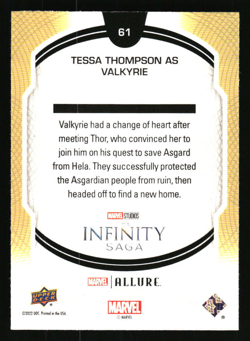 Tessa Thompson as Valkyrie 2022 Upper Deck Marvel Allure Back of Card