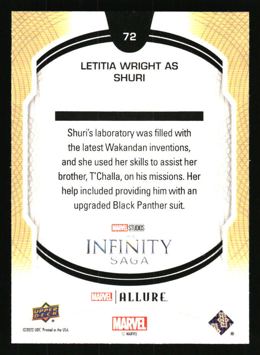 Letitia Wright as Shuri 2022 Upper Deck Marvel Allure Back of Card