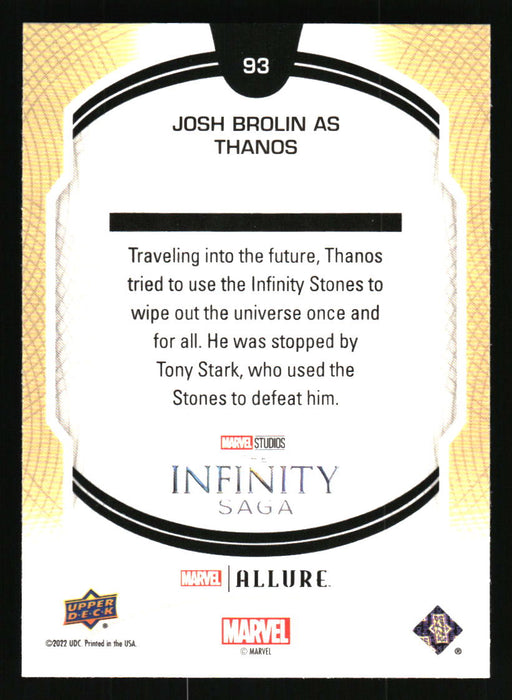 Josh Brolin as Thanos 2022 Upper Deck Marvel Allure Back of Card
