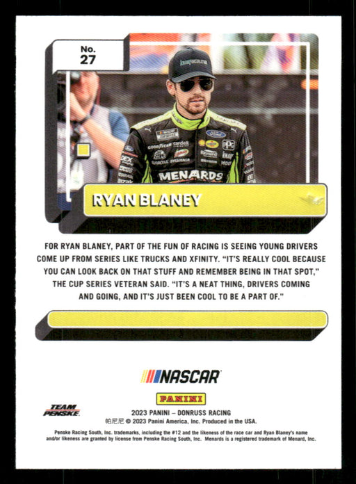 Ryan Blaney 2023 Panini Donruss Racing Optic Back of Card