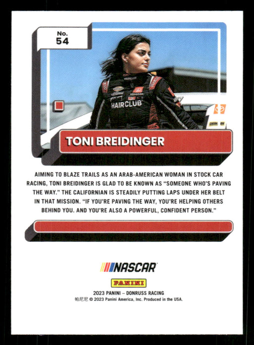 Toni Breidinger 2023 Panini Donruss Racing Optic Back of Card