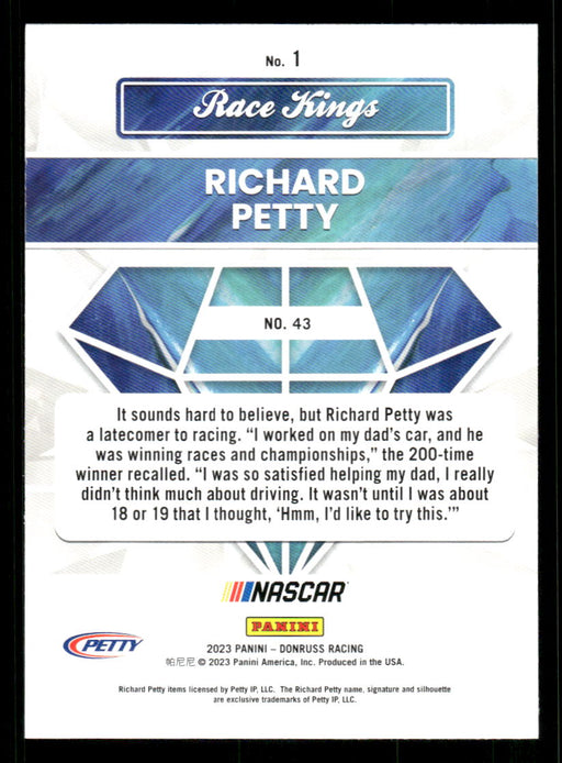 Richard Petty 2023 Panini Donruss Racing Silver Race Kings Base Back of Card