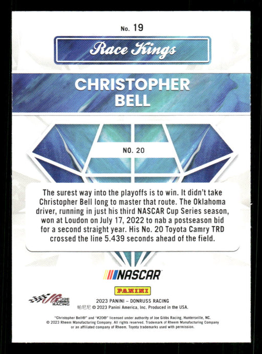 Christopher Bell 2023 Panini Donruss Racing Silver Race Kings Base Back of Card