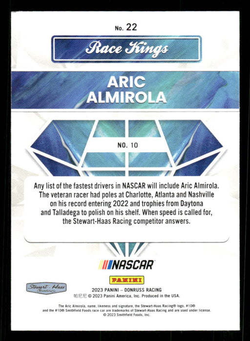 Aric Almirola 2023 Panini Donruss Racing Silver Race Kings Base Back of Card