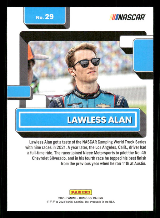 Lawless Alan 2023 Panini Donruss Racing Silver Drivers Base Back of Card