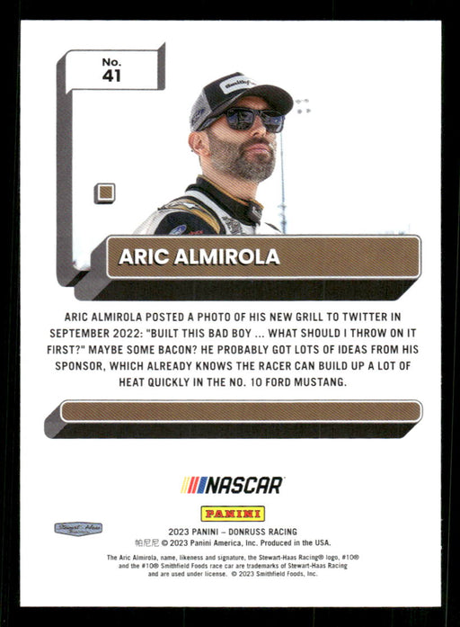Aric Almirola 2023 Panini Donruss Racing Silver Drivers Base Back of Card