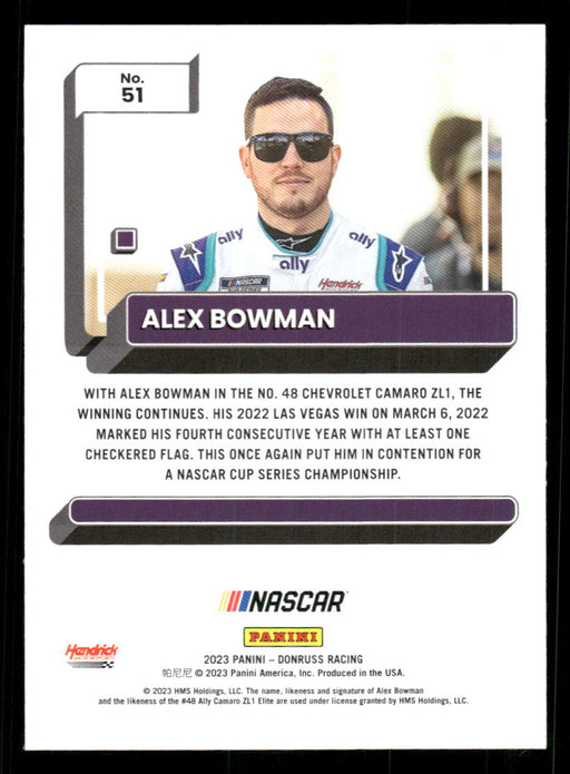 Alex Bowman 2023 Panini Donruss Racing Silver Drivers Base Back of Card