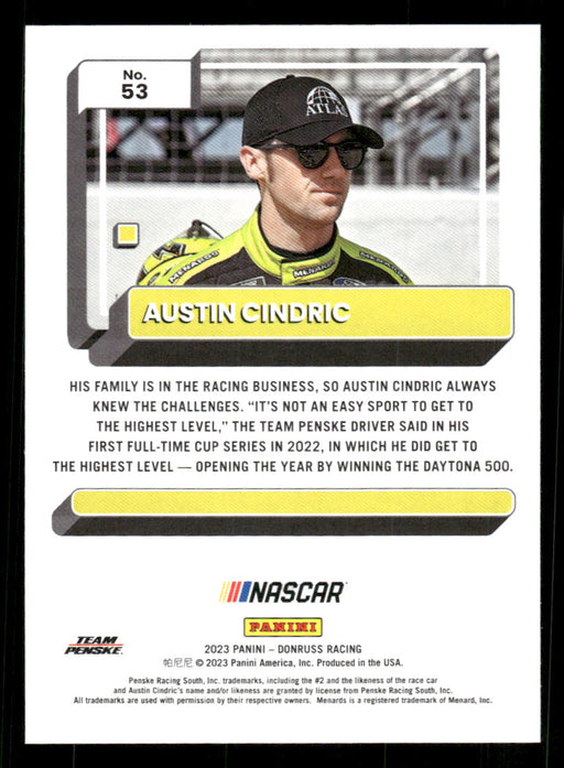 Austin Cindric 2023 Panini Donruss Racing Silver Drivers Base Back of Card