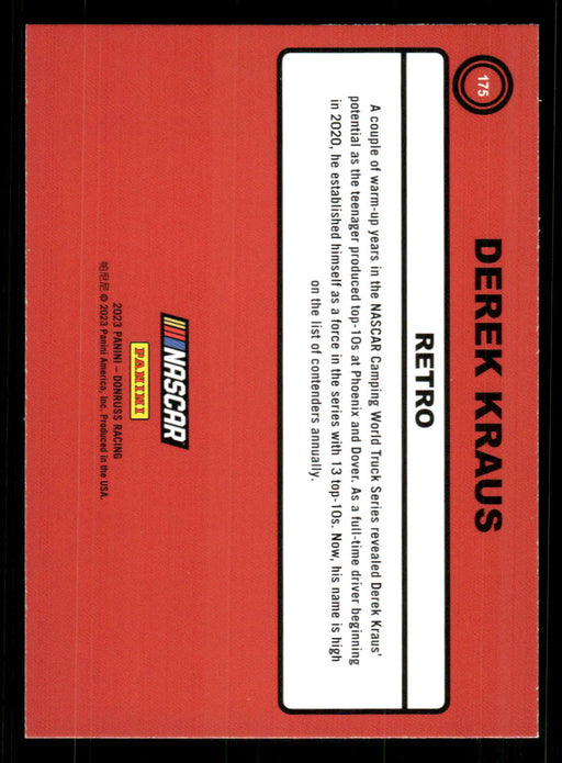Derek Kraus 2023 Panini Donruss Racing Silver Retro 1990 Base Back of Card