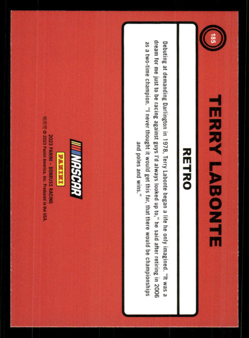 Terry Labonte 2023 Panini Donruss Racing Silver Retro 1990 Base Back of Card