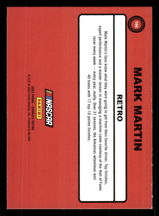 Mark Martin 2023 Panini Donruss Racing Silver Retro 1990 Base Back of Card