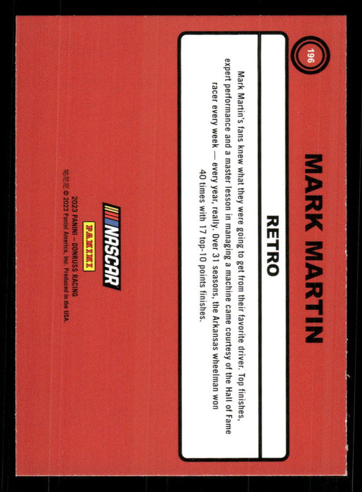 Mark Martin 2023 Panini Donruss Racing Silver Retro 1990 Base Back of Card