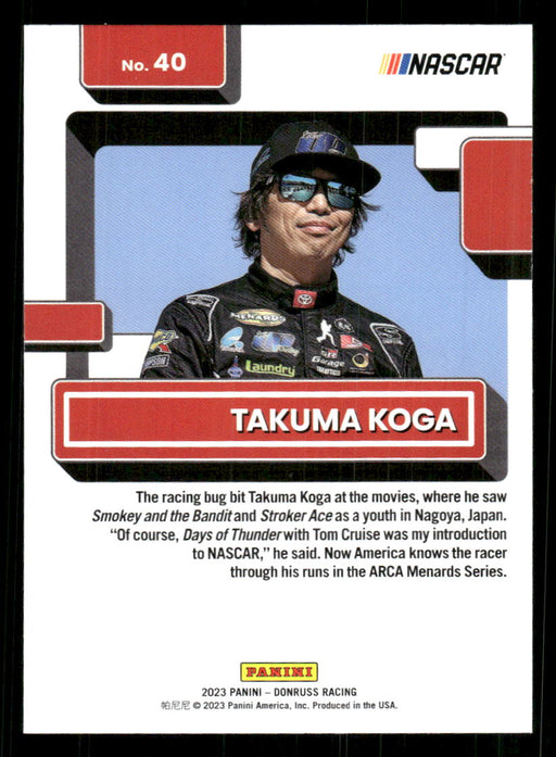 Takuma Koga 2023 Panini Donruss Racing Drivers Base Back of Card