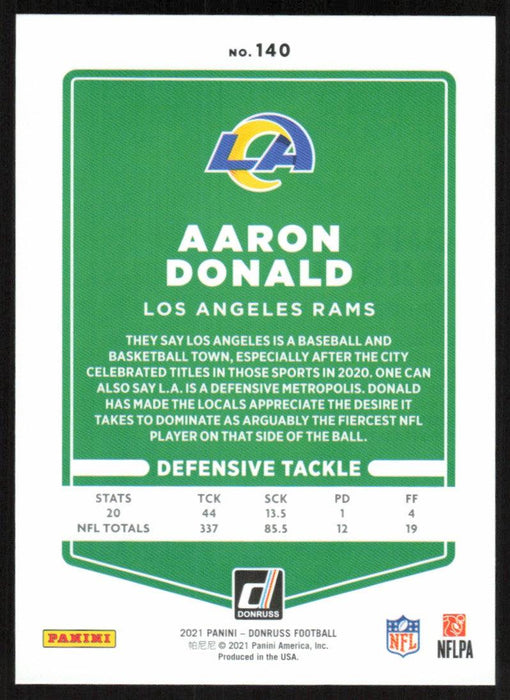 Aaron Donald 2021 Donruss Football # 140 Los Angeles Rams Base - Collectible Craze America