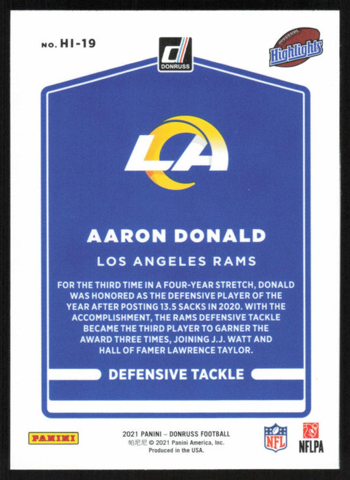 Aaron Donald 2021 Donruss Highlights # HI-19 Los Angeles Rams - Collectible Craze America