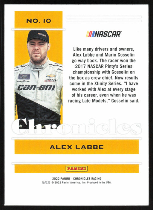 Alex Labbe 2022 Panini Chronicles Racing Chronicles # 10 - Collectible Craze America