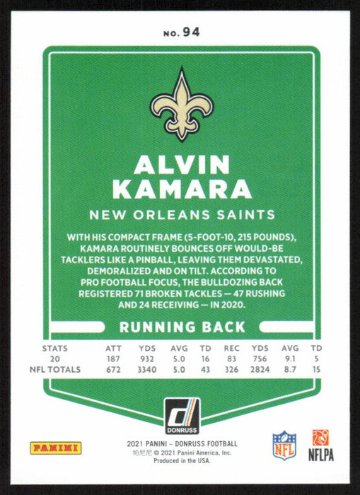 Alvin Kamara 2021 Donruss Football # 94 New Orleans Saints Base - Collectible Craze America