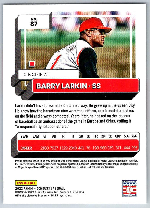 Barry Larkin 2022 Donruss Baseball # 87 Cincinnati Reds - Collectible Craze America