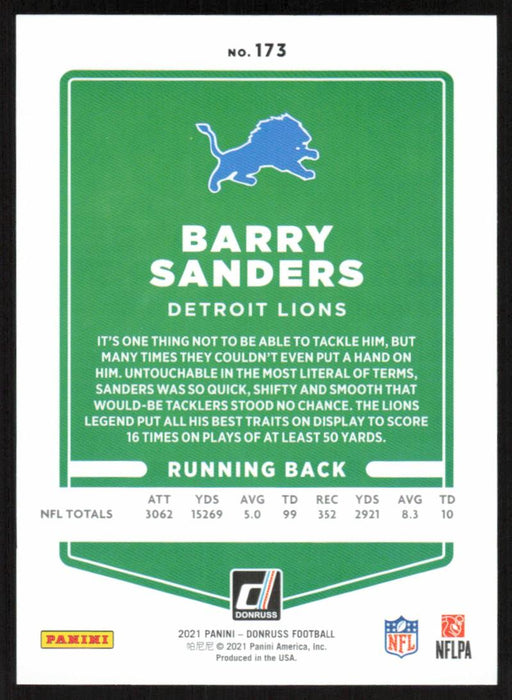 Barry Sanders 2021 Donruss Football # 173 Detroit Lions Base - Collectible Craze America