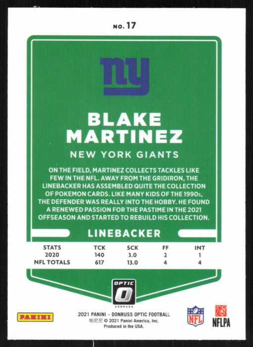 Blake Martinez 2021 Donruss Optic # 17 New York Giants - Collectible Craze America
