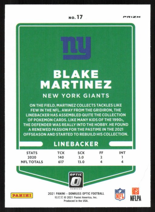 Blake Martinez 2021 Donruss Optic # 17 Silver Prizm New York Giants - Collectible Craze America